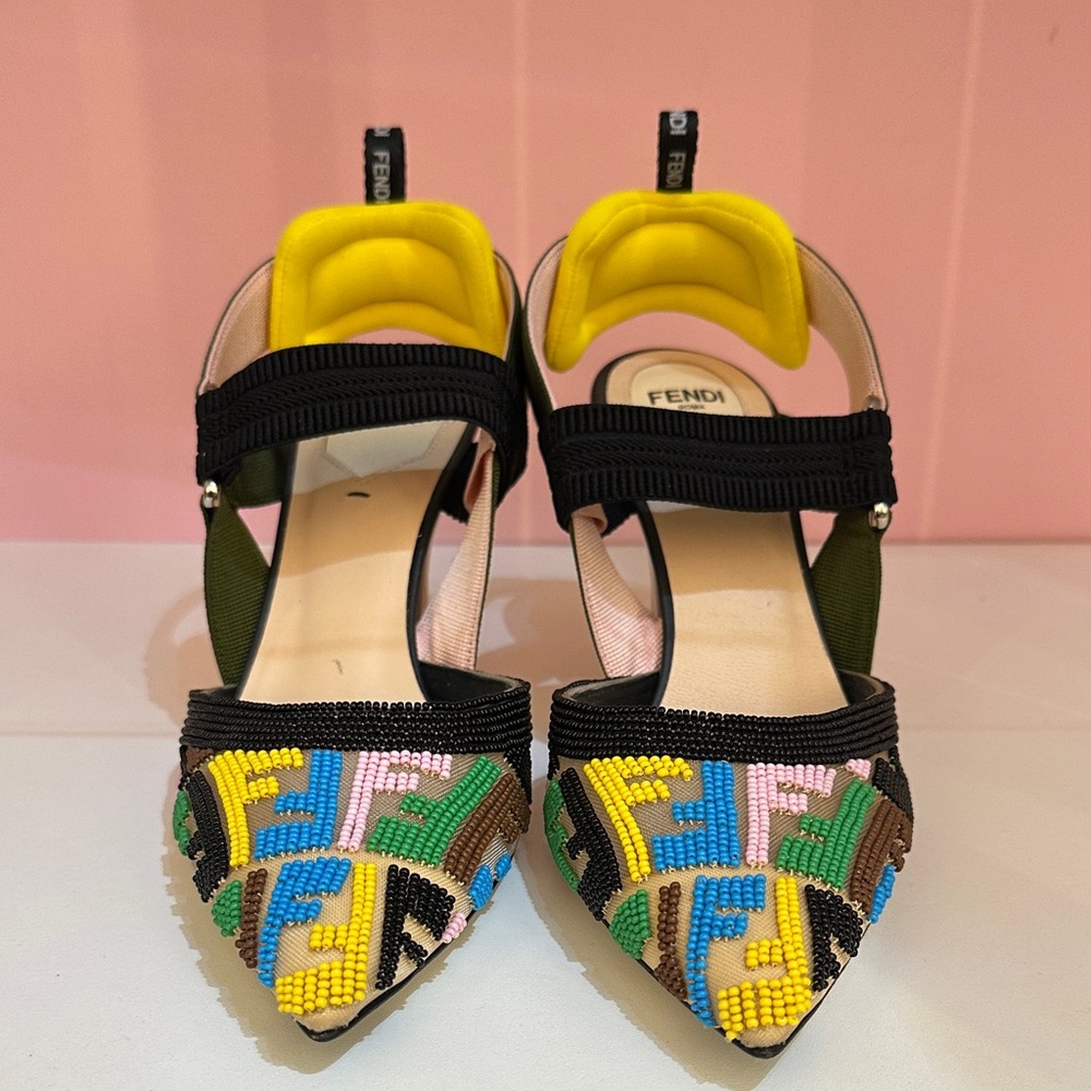Fendi Colibrì FF Vertigo Beaded Pointed Toe Slingback Pumps
